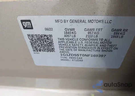 2022 Chevrolet Malibu Fwd Lt from USA, damaged, VIN 1G1ZD5ST0NF169397